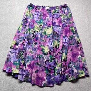 Dressbarn Woman Purple Floral Chiffon Midi Skirt Elastic Waist Lined Size 1X